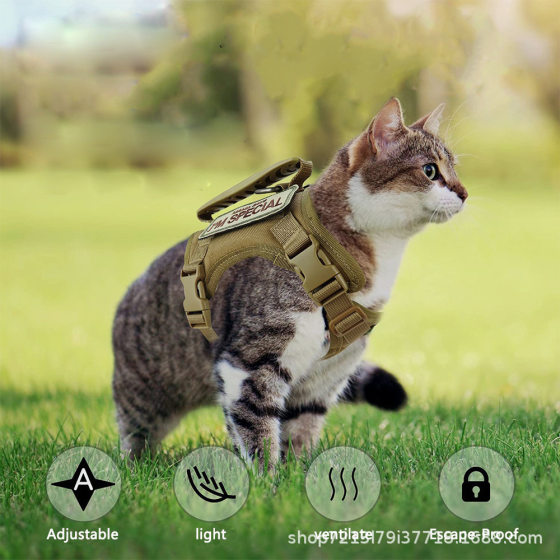 Tactical Cat chest strap vest traction rope anti-break adjustable out slip cat rope dog small dog chain