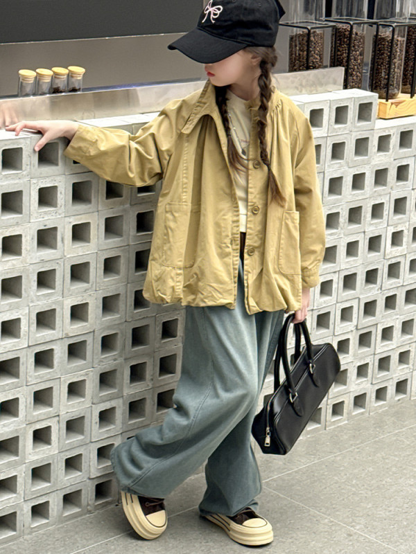 女童春秋外套2025新款中大童风衣外套复古韩版女孩潮酷宽松夹克|undefined