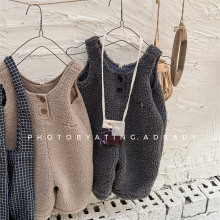 2025童装秋冬季儿童韩版羊羔毛加绒背带裤女童冬装男童裤子 5713