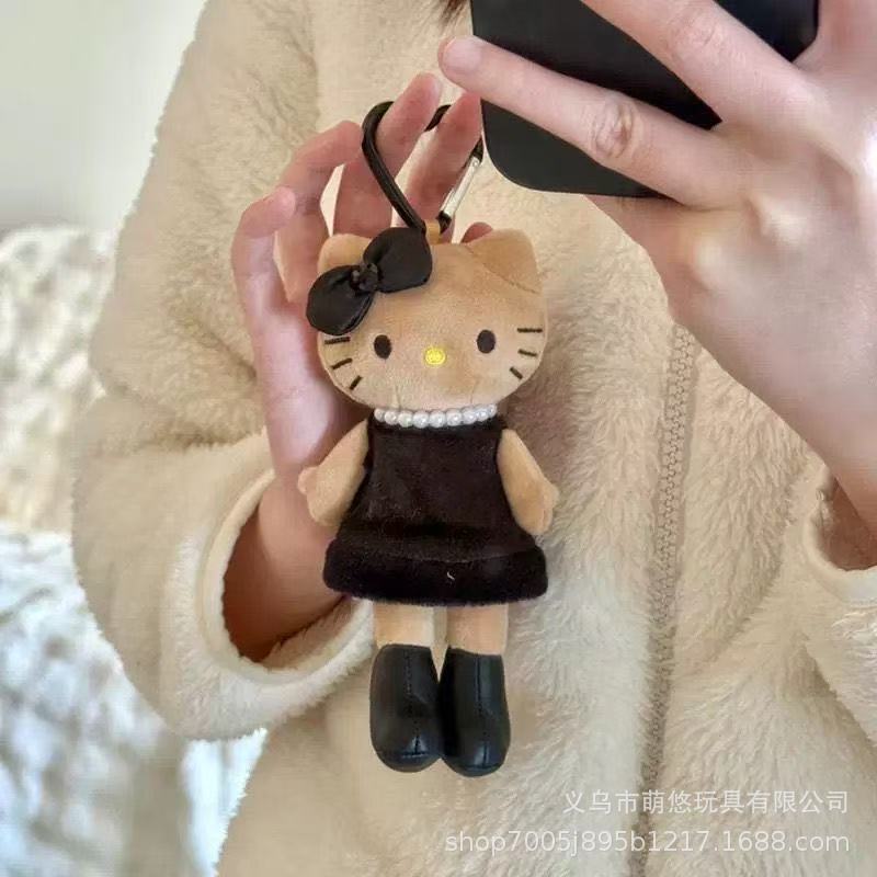 长腿猫新款名媛风豹纹黑粉毛绒玩具少女心包挂饰钥匙扣小礼物活动|undefined