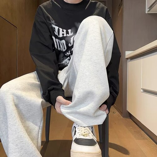 Men's Autumn New Heavyweight Alphabet Embroidered Sports Lounge Pants with Japanese Retro Badass Wide Leg Casual Trousers