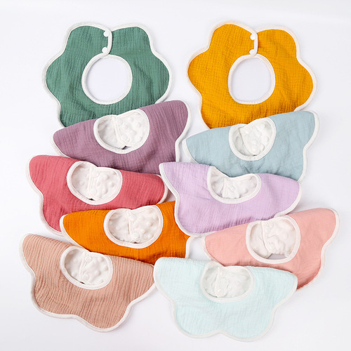 Gauze beanie velvet baby petal bib pure cotton baby saliva towel pure cotton waterproof autumn and winter thickened newborn bib