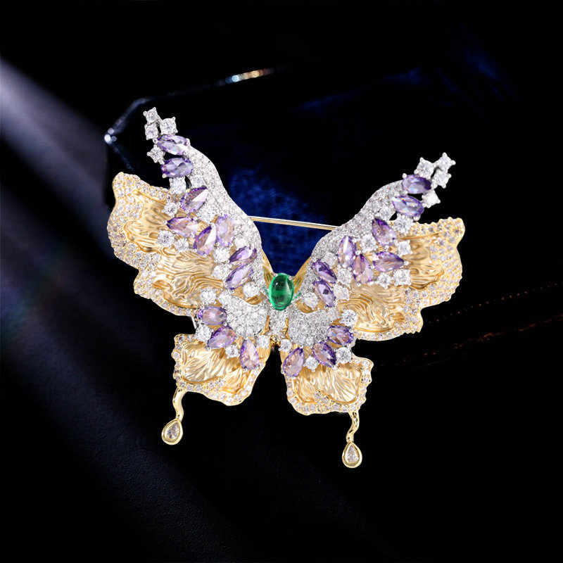 European and American Heavy Industry Double-layer Butterfly Brooch Jewelry Micro-inlaid Zircon Exquisite High-grade Insect Corsage Pin Accessories for Women