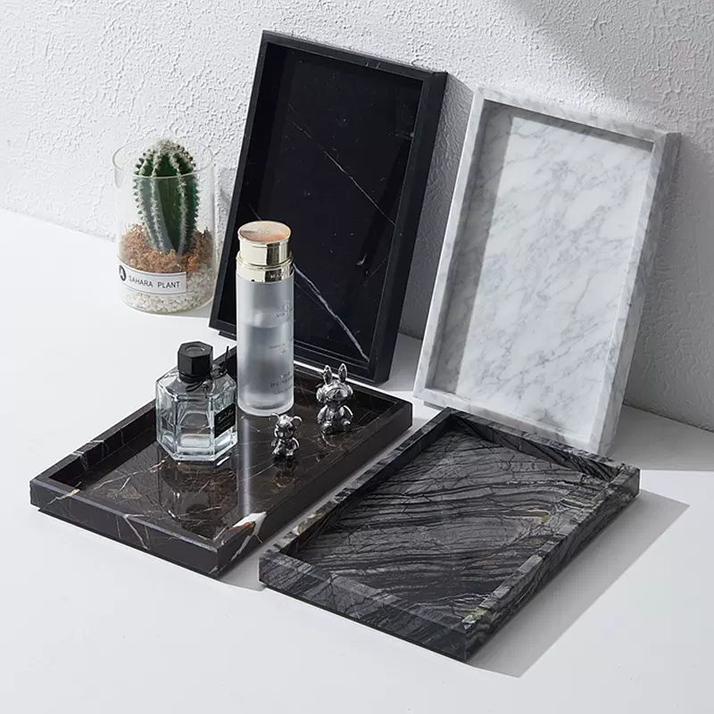 北欧ins多色天然大理石托盘 简约酒店卫浴收纳盘 样板间饰品摆盘