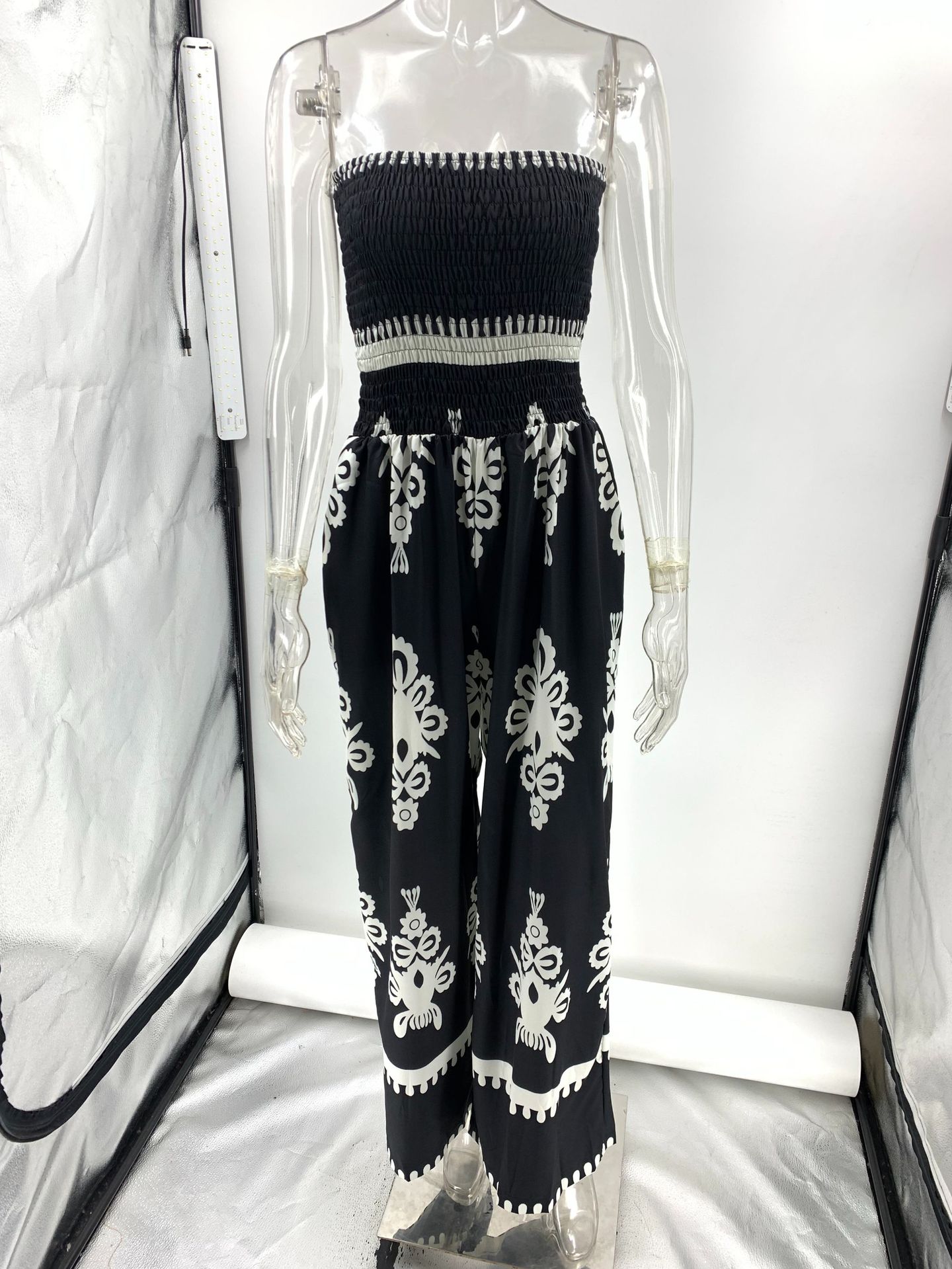 Street Hipster Wrapped Chest Printed Jumpsuit High Waist Casual Pants Women