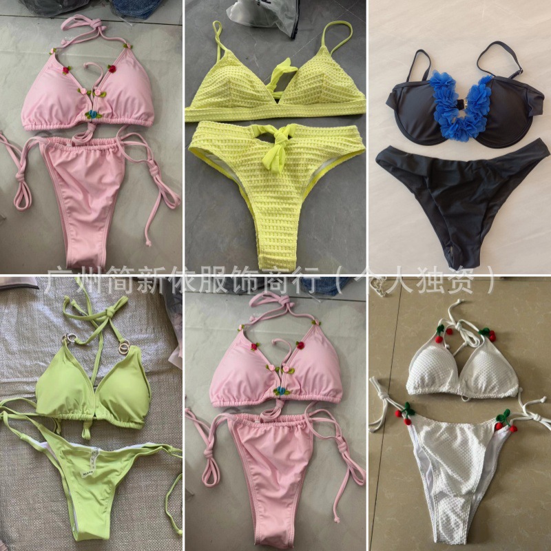 2025 nuevo color sólido transfronterizo europeo y americano sexy sheini triángulo dividido bikini trajes de baño de cola de mujer productos al por mayor