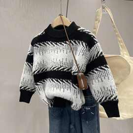 黁白儿童毛衣男童加厚女童水貂针织衫2025新款秋冬洋气套头百搭不