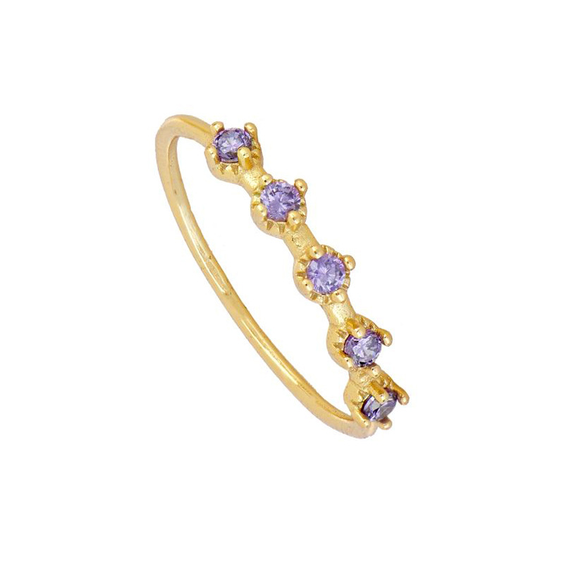 New Elegant Copper Ring Tail Ring With Purple Round Zircon Plated 18k Gold Fashion Female Ring Wholesale display picture 1