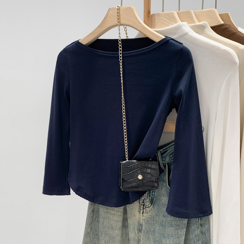In-Stock, Very Attractive Boat-Neck Lace Short-Style Base Layer Top for Women, New Spring Commuter Style, Petite-Sized Top