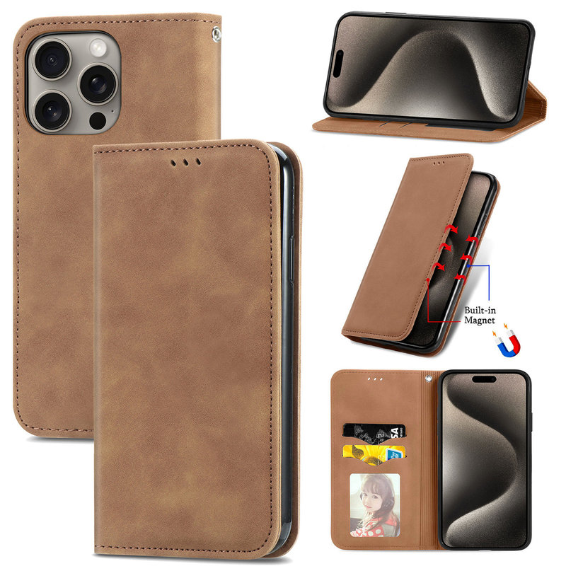 Solid Color Business Flip Leather Case Suitable for Iphone17 Magnetic Phone Case Apple 17 Protective Case 15 Card 14 Case