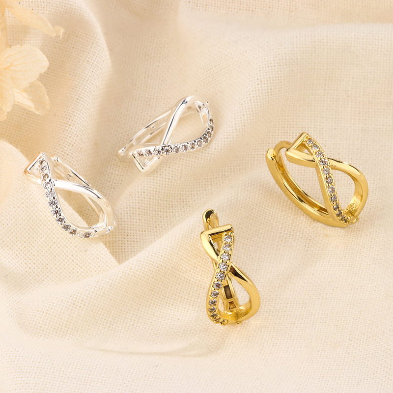 新款交叉鋯石純銀耳環高級簡約個性氣質耳圈養耳洞耳飾品批發