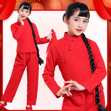 九儿演出服装女民族一抹红服装套装儿表演服女童舞蹈服上衣古典