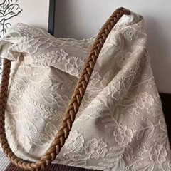 2025新商品オリジナルリネン刺繍花花びら片肩特包春夏百合シンプル文芸バッグ