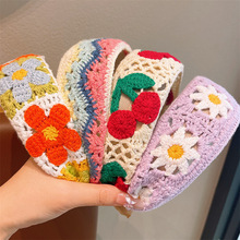 儿童针织刺绣毛线花朵发箍女孩整理碎发神器女童宽边头箍刘海发卡