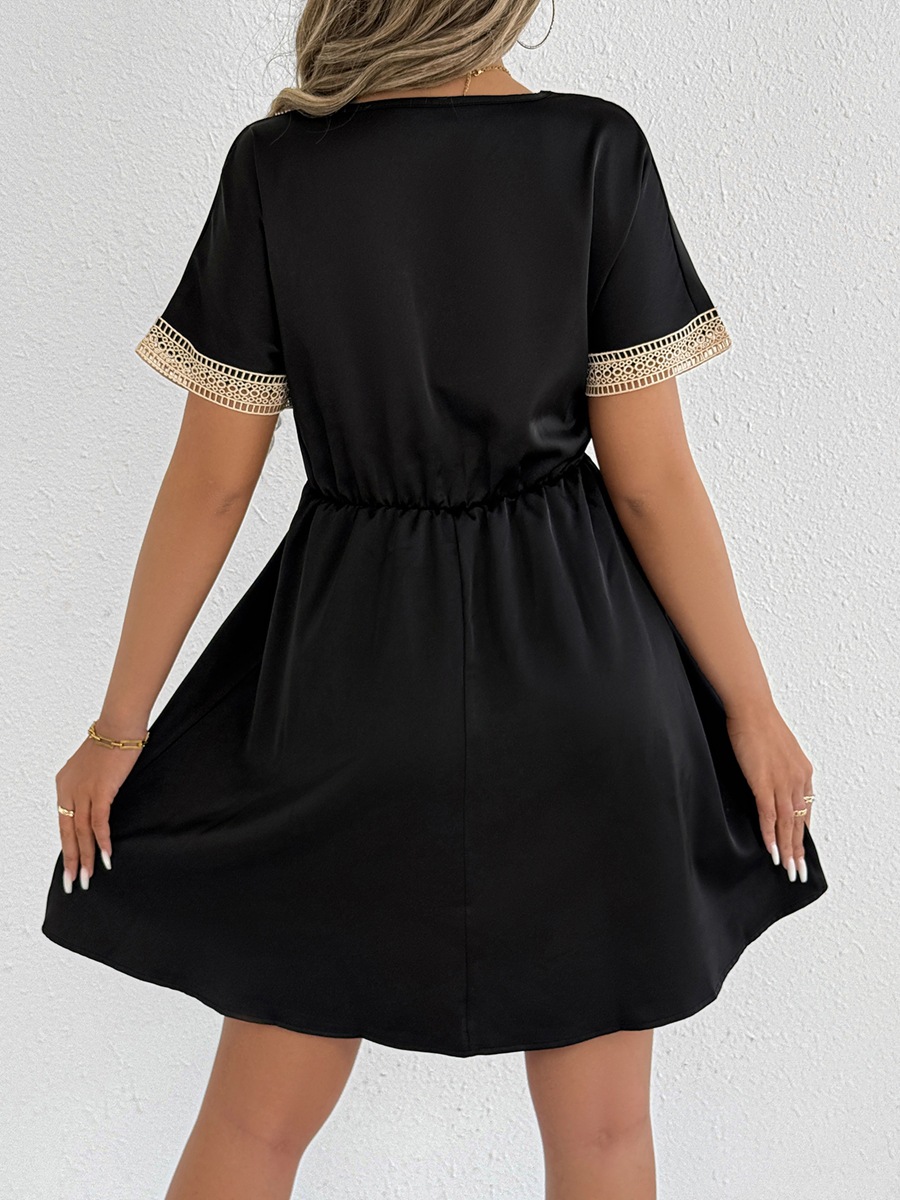 Foto real de ropa femenina transfronteriza europea y americana, nuevo vestido de satén de verano, vestido de satén imitación seda con cuello en V y corte en A image 5