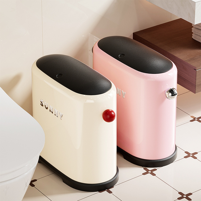 A High-End, Luxurious Household Trash Can with a Large Capacity for the Bathroom, Featuring a Press-Type Lid and a Narrow Design