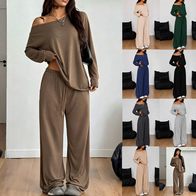 Amazon's Popular European and American Style Solid Color Knit Set, Loose Long-Sleeve Top and High-Waisted Straight-Leg Pants, Casual Two-Piece Set for Trendy Girls Amazon's Popular European and American Style Solid Color Knit Set, Loose Long-Sleeve Top and High-Waisted Straight-Leg Pants, Casual Two-Piece Set for Trendy Girls