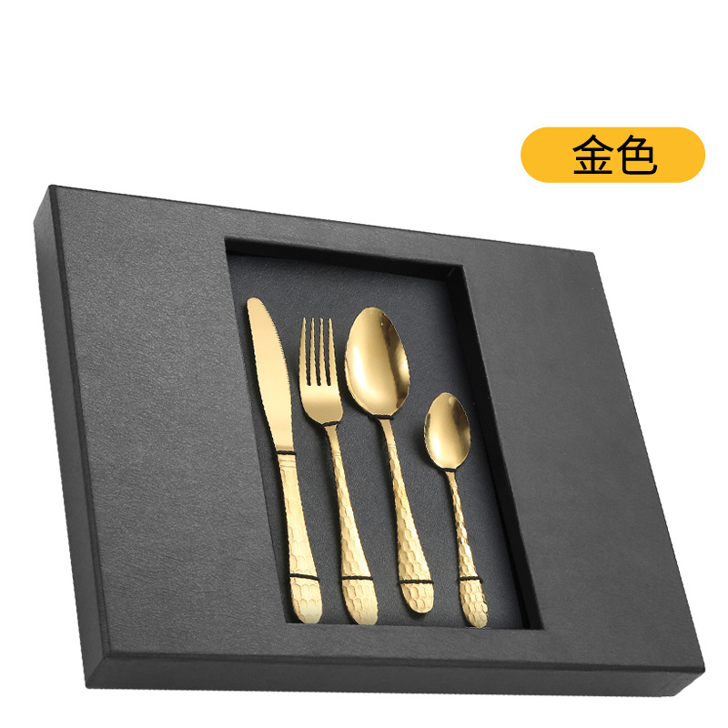 Cuchilleras de acero inoxidable 24 piezas de restaurante de hotel cuchillo y tenedor cucharas conjuntos conjuntos de caja de regalo de serie de cubo de agua transfronteriza