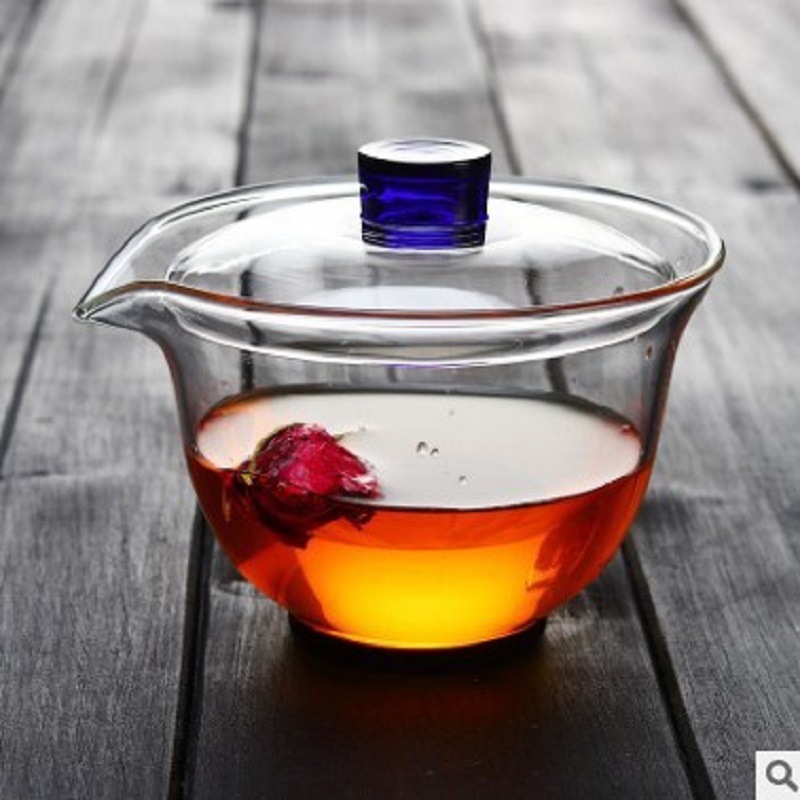 Fábrica al por mayor cubierta de vidrio tazón de vidrio borosilicato sancai taza Kung Fu juego de té tostado taza de té cubierta de la taza