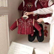 宝宝套装红色喜庆婴儿衣服夹棉加厚冬款儿童拜年服外出服两件套