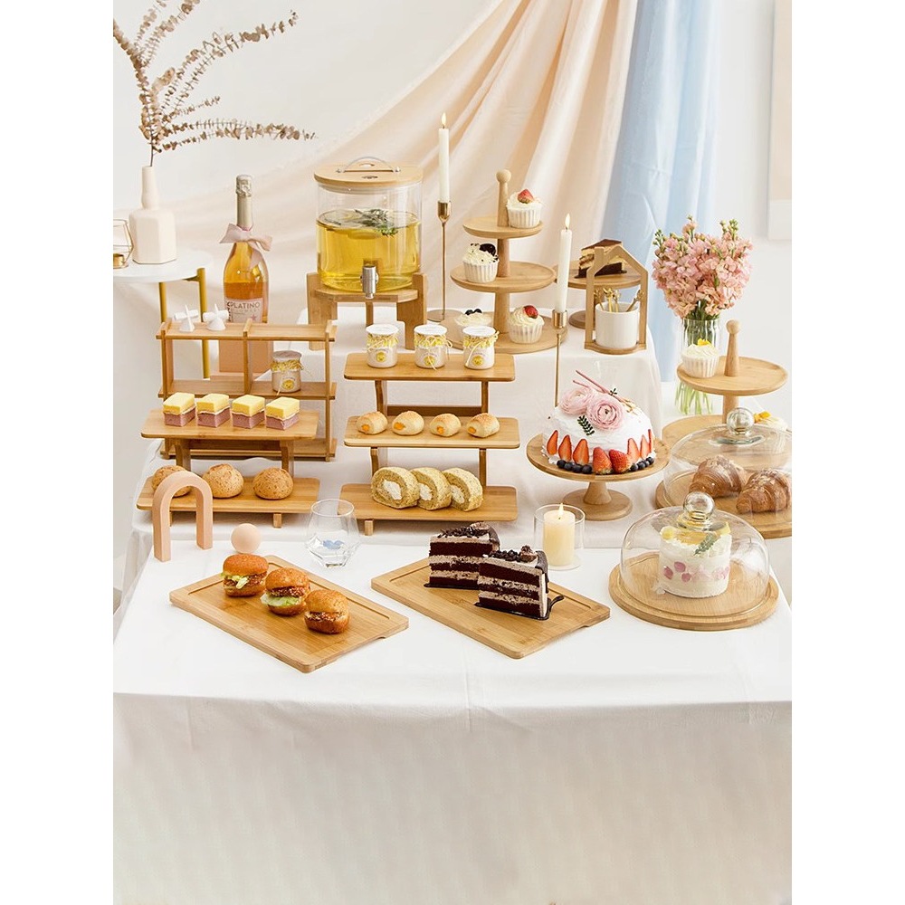 木制甜品台展示架摆件冷餐茶歇摆台野餐下午茶点心水果托盘蛋糕架