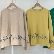 2025秋季新款女圆领日系棉麻T恤宽松上衣套头内搭ins外贸小清新