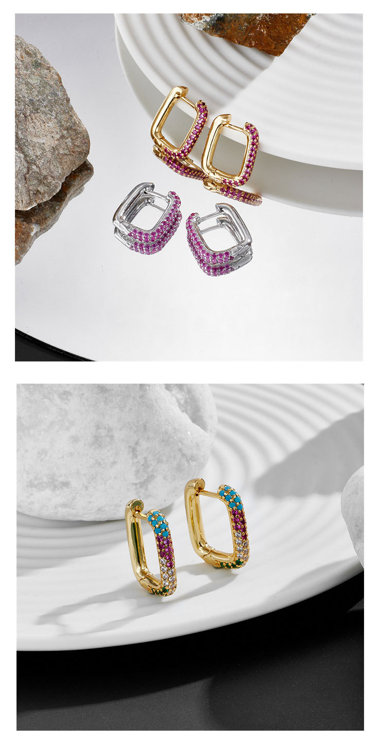 single fashion inlaid zircon geometric square copper earrings female
