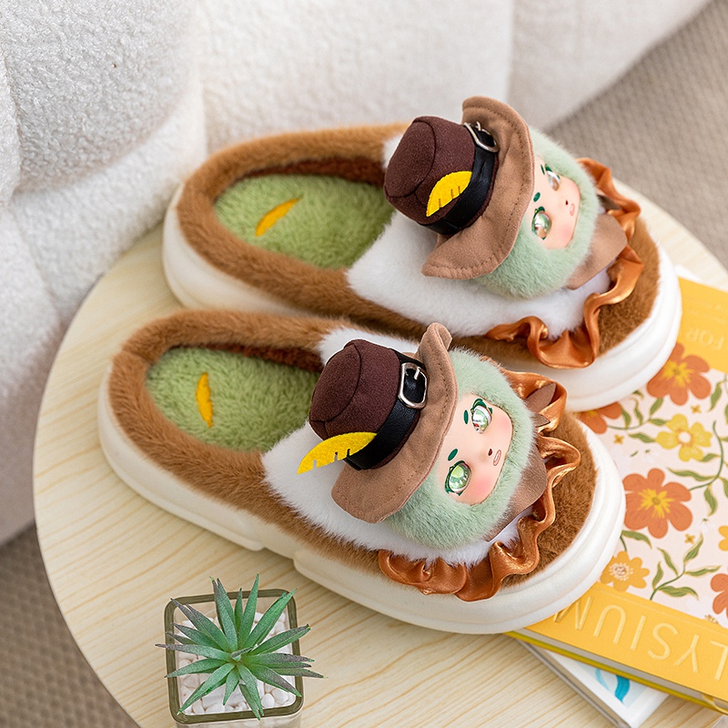 zapatillas de algodón de dibujos animados niñas lindos zapatos de peluche pareja de invierno para damas zapatillas de cabello cálidas interiores