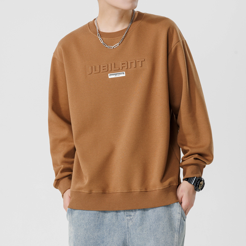 Autumn and winter round neck sweater men's New loose fashion brand three-dimensional letter embossed men's long-sleeved top bottoming shirt coat