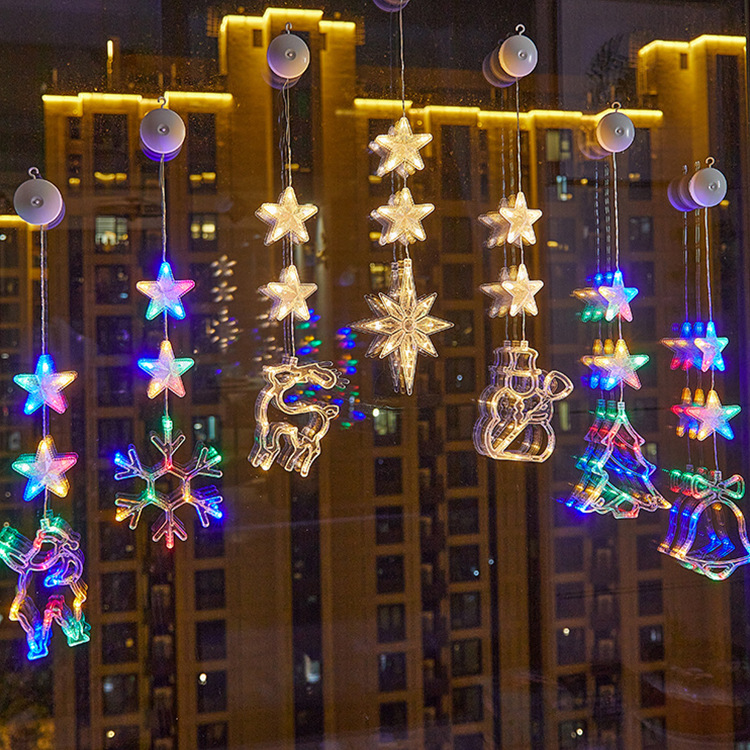Nuevo estilo transfronterizo Navidad ambiente creativo LED ventosa decoración de la lámpara decoración del festival lámpara de estrella de cinco puntas colgante colgante image 6