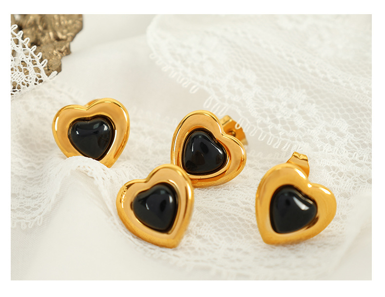 9g Weight Natural Stone, Glass Inlay Material Earrings, Necklace Classification Holiday, Daily Occasion 304 Stainless Steel Material Heart Shape Pattern Women's Gender Inlay Design Simple Style Style Wholesale Jewelry Simple Style Heart Shape 304 Stainless Steel Natural Stone Glass Inlay Earrings Necklace 1
