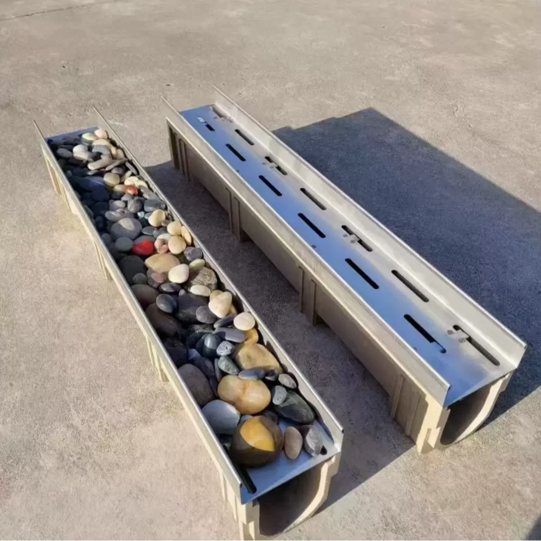 鹅卵石排水沟盖板 u型槽庭院花园隐形不锈钢鹅卵石盖板线性排水沟