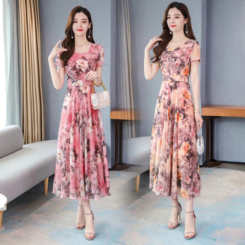 2022 spring and summer V-neck new fashion Korean print dress waist slim ...