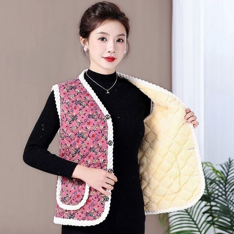 中高年の母親の服、ベルベットのベスト、ノースリーブのベスト、快適で暖かい、新しいスタイルの綿の服、秋と冬の服|undefined