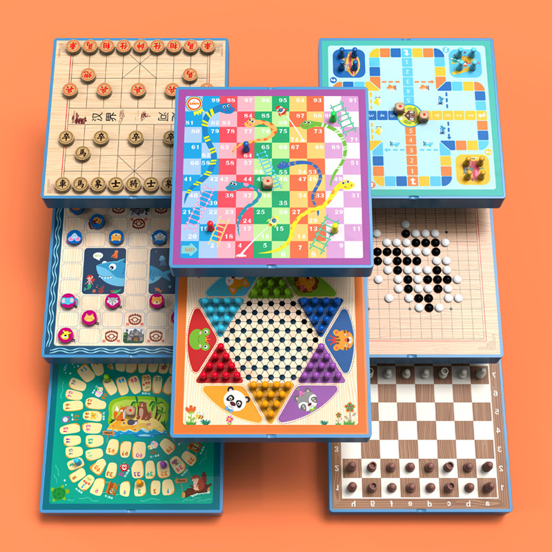 All-In-One Checkers, Flying Chess, Backgammon, Beast Chess, Multi-Functional Game Chess, Educational Wooden Toys for Kidsren and Students