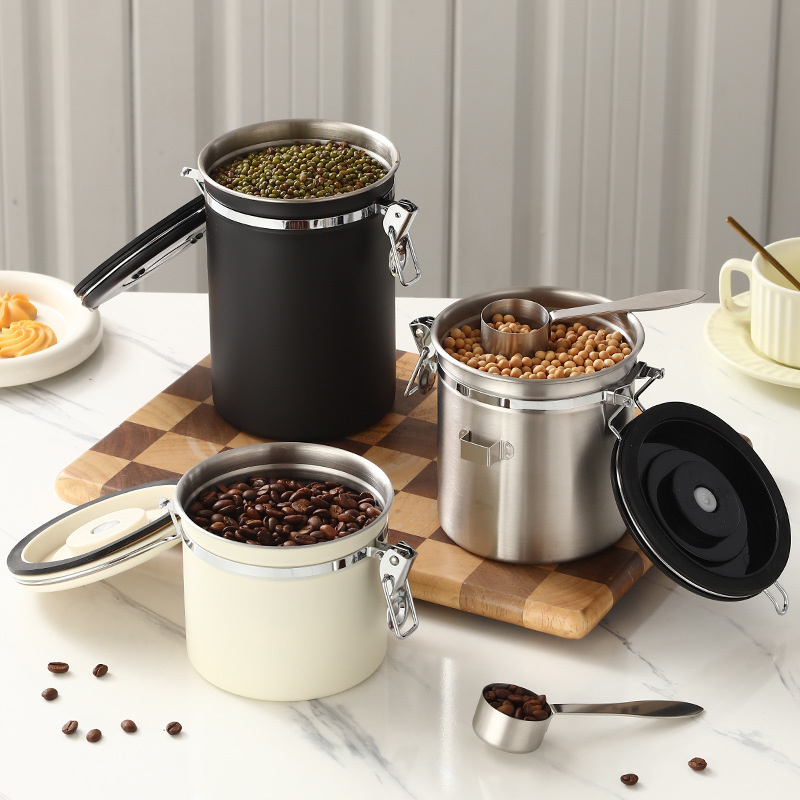 Cross-Border 304 Stainless Steel Sealed Jar Coffee Bean Storage Jar Food-Grade Household Kitchen Grain Storage Container