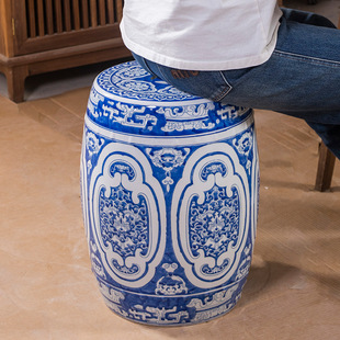 Jingdezhen Blue and White Ceramic Drum Stool Tea Room Stool Retro Style Blue and White Porcelain Shoe Changing Stool Living Room Study Ceramic Drum Stool