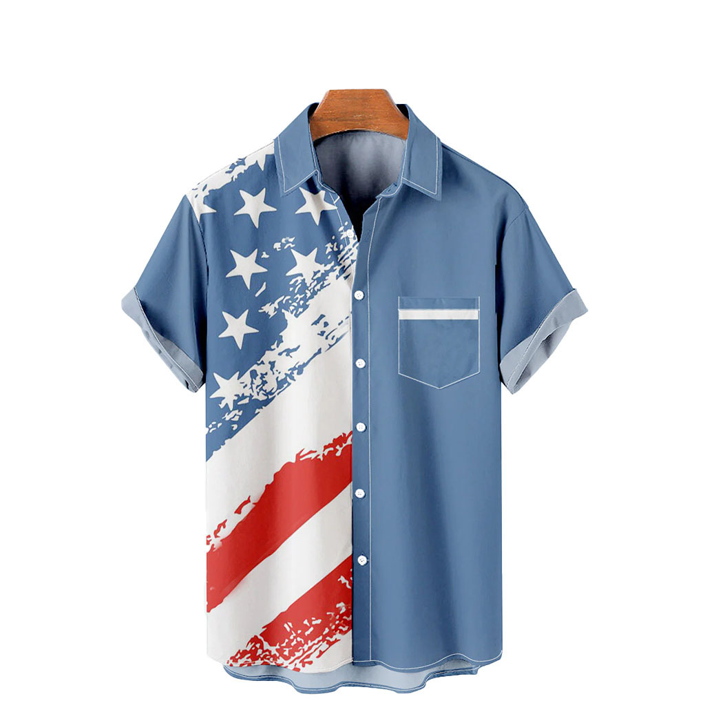 Comercio exterior transfronterizo más tamaño venta caliente camisa de estilo nuevo para hombres impresión 3D moda casual con bolsillos solapa de manga corta