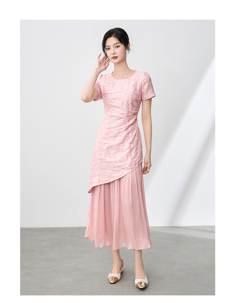 Váy maxi nữ cổ tròn đính cườm họa tiết bướm jacquard phong cách Trung Quốc — Màu đen chi tiết 7