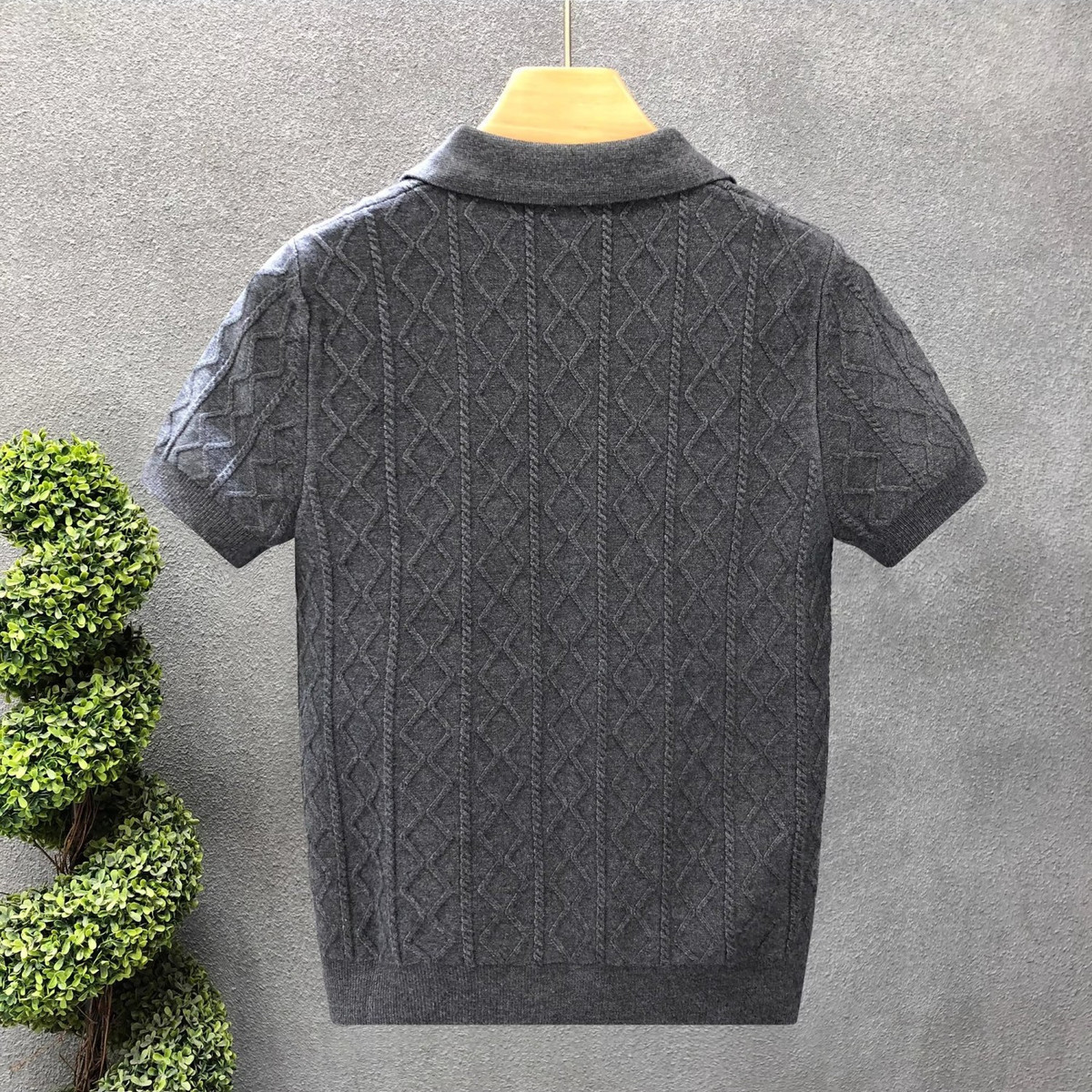 Men's Clothing Plus Size Men's Shirt Style Short Sleeved V Neck Business Collar Cable Knit T-Shirt For Formal & Casual_voghion.com