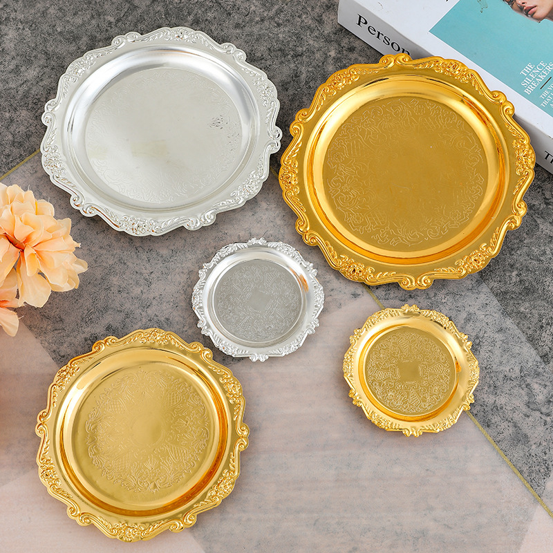 Golden Silver tray photo props decoration storage exquisite jewelry decoration iron cake plate fruit snack plate Golden Silver tray photo props decoration storage exquisite jewelry decoration iron cake plate fruit snack plate