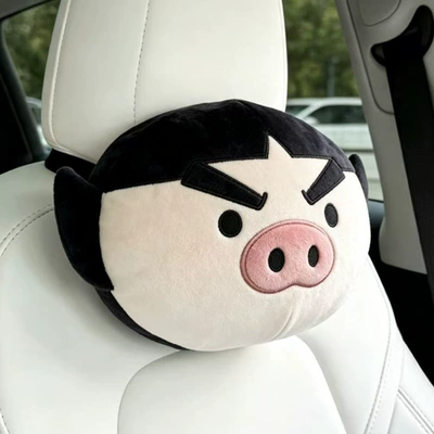 Policewoman Cartoon Cute Lady: Headrest - black-haired-pig-with-a-headrest