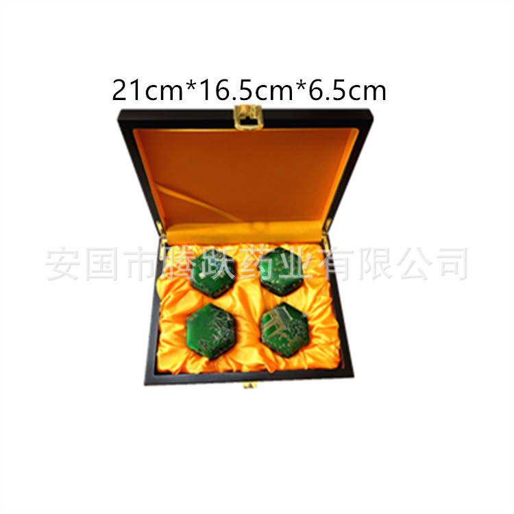 Hexagonal Brocade Gift Box Set of 4 Wooden Pill Packaging Boxes for Herbal Pills Jewelry and Gifts specifications