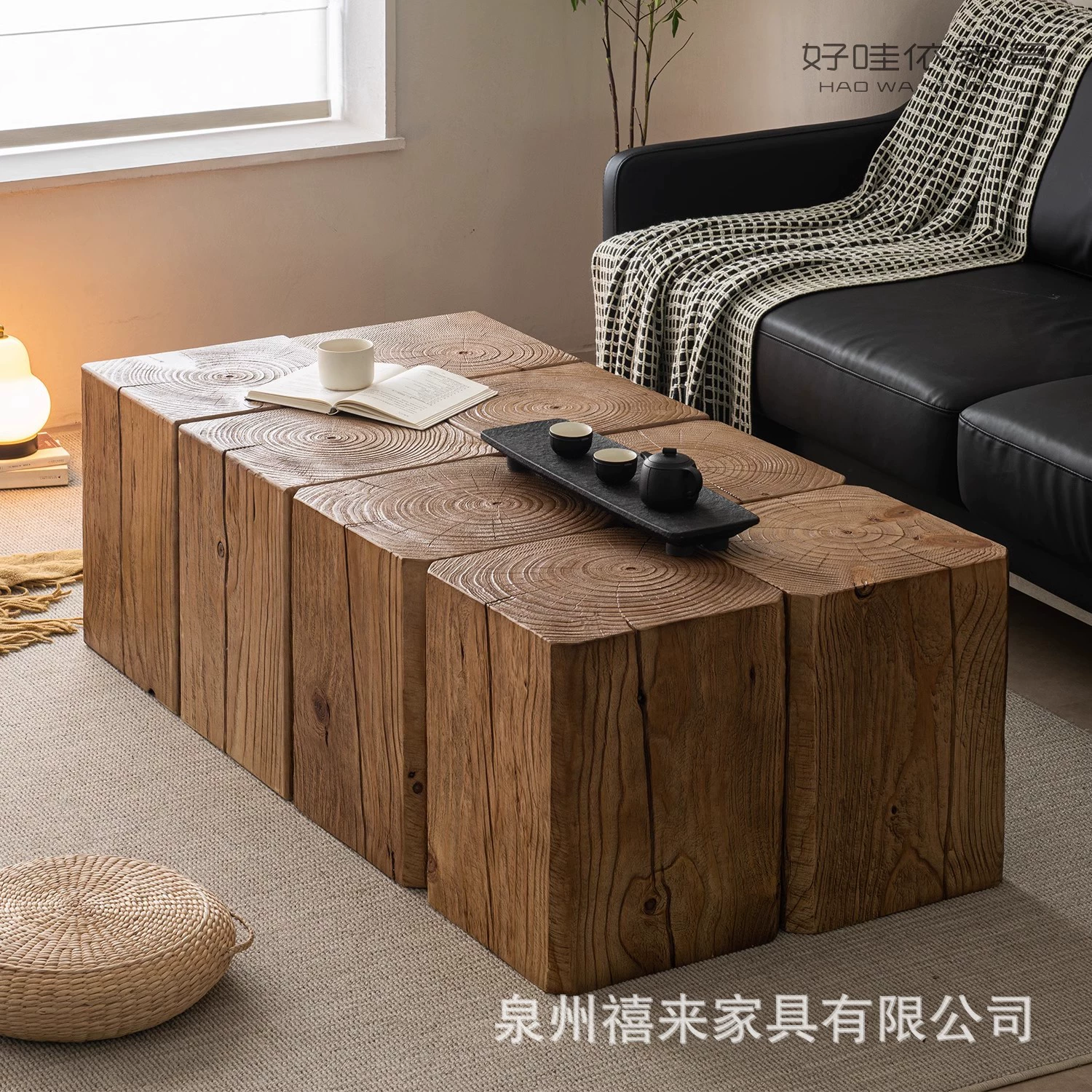 Ретро старые квадратные массивные деревянные пирсы Отель Комбинация украшения чайного столика пень деревянный пень B & B бревенчатая подставка для цветов