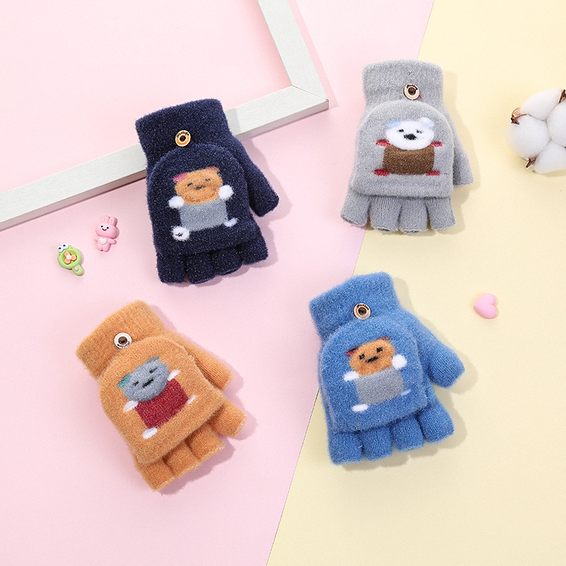 Winter children's keep warm knitted cartoon gloves for men and women…