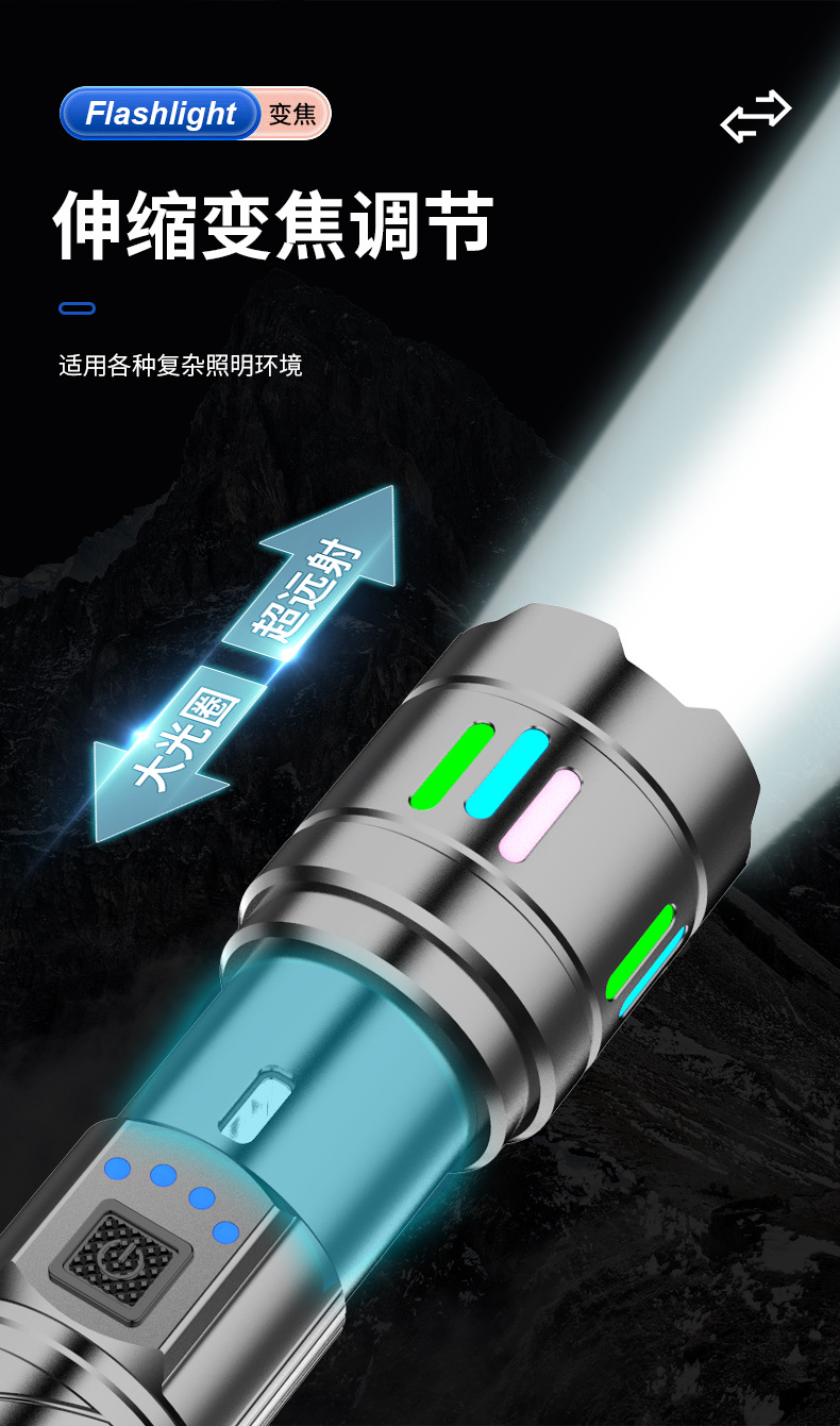 Strong Light Flashlight, Long-Range Outdoor Rechargeable High-Power Rechargeable Battery Light, Zoomable White Laser Wholesale Portable Rechargeable