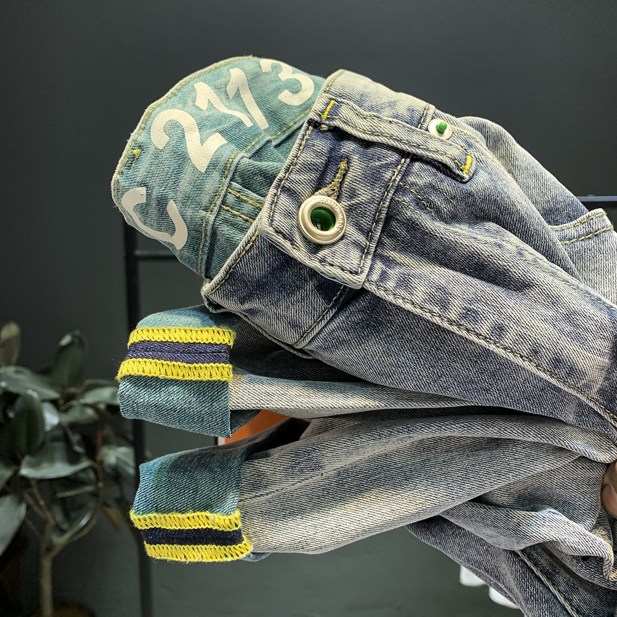 Jean délavé haut de gamme pour hommes, nouvelle marque tendance, élastique, fuselé, polyvalent, coupe ajustée, épais, printemps et automne_voghion.com