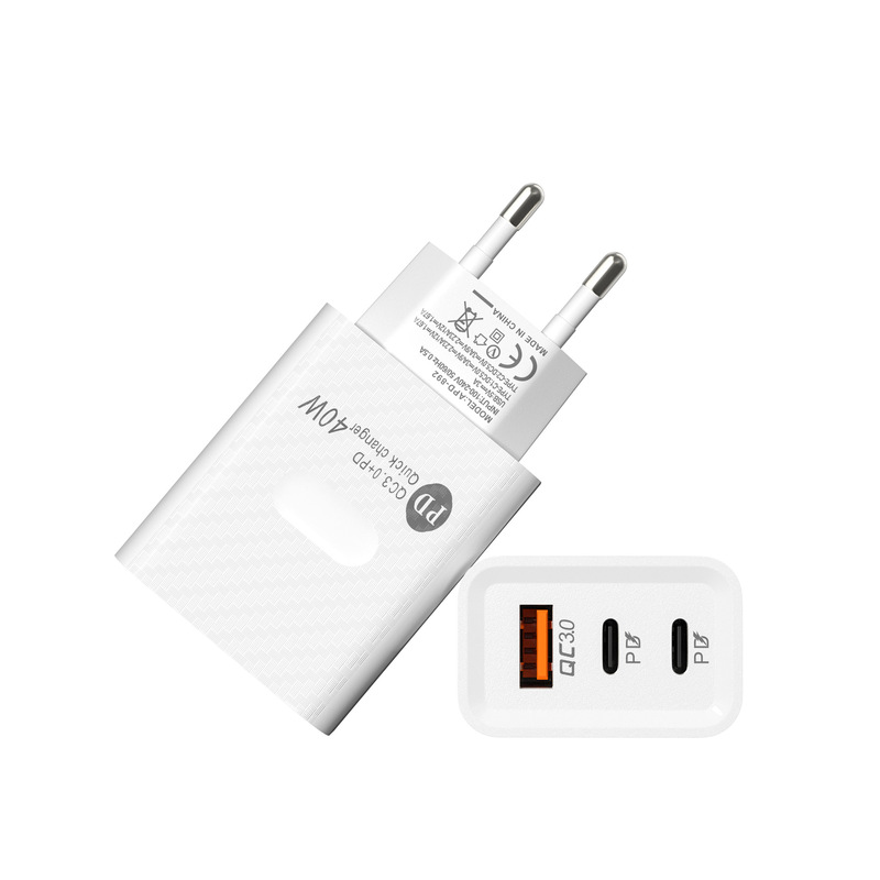 6D Carbon Brazing 40W Double PD + USB Multi-Port Mobile Phone Fast Charging Charger QC3.0 Charging Head Type-C European and American Regulations