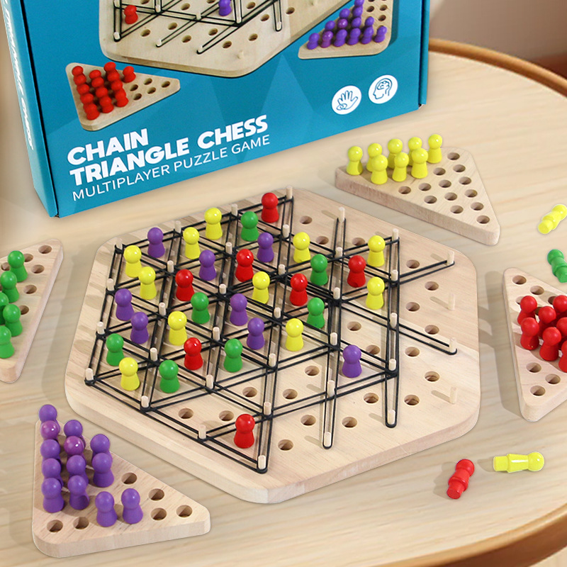 Chess de cadena geométrica transfronteriza, ajedrez triangular, juguetes de banda de goma para niños, rompecabezas para padres e hijos, pensamiento familiar, juego de mesa interactivo