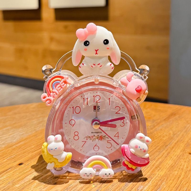漫画かわいい子供用目覚まし時計学生寮目覚まし時計ホームベッドルーム怠惰なサイレント時計男の子と女の子の目覚まし時計|undefined